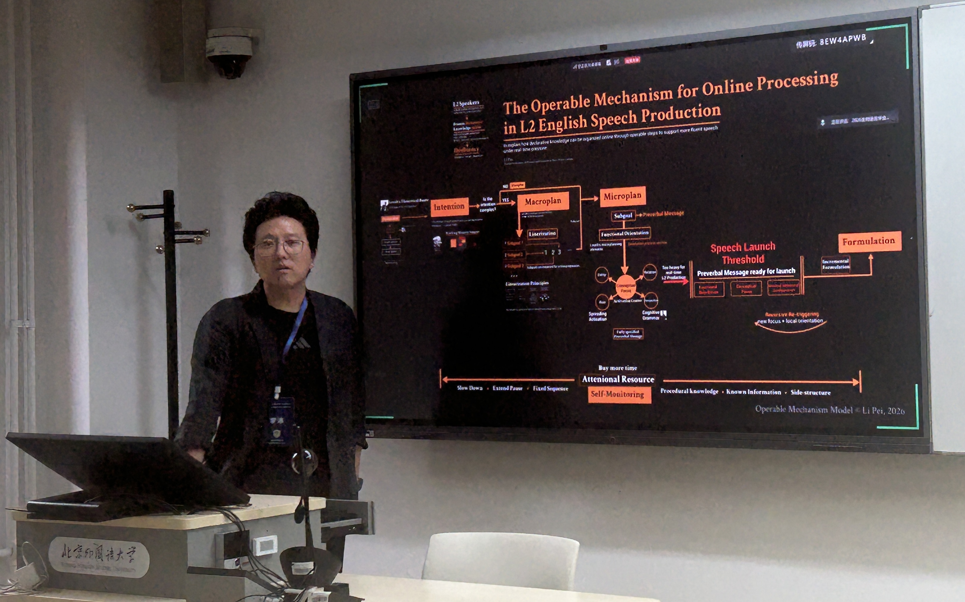 Li Pei presenting at an international conference at Beijing Foreign Studies University